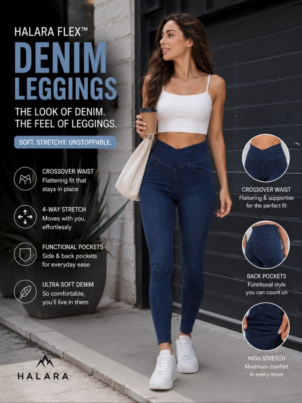 Halara Flex™ High Waisted Crossover Pockets Denim Work Leggings
Size M